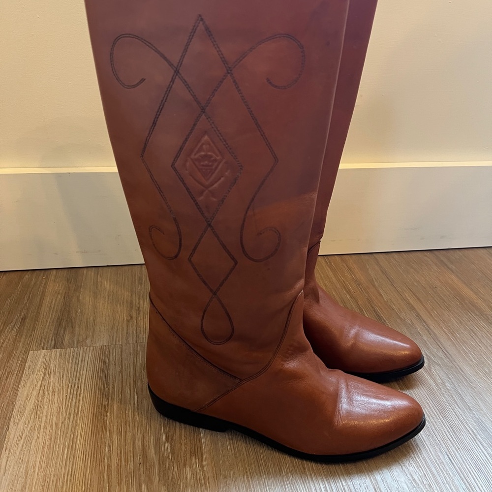 Via Milano Vintage 80s Brown Leather Equestrian Riding Boots 8.5D